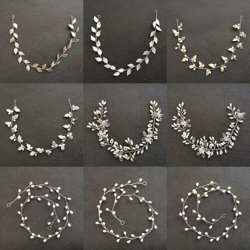 SLBRIDAL Handmade Ins Baroque Style Alloy Leaf Pearl Bridal Hair Vine Headband Wedding Headpieces Hair accessories Women Jewelry