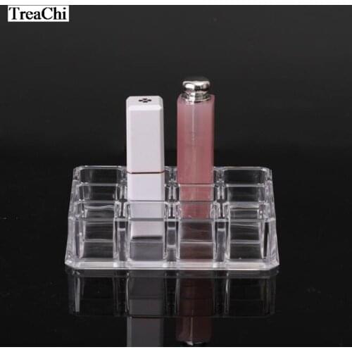 Transparent Desktop Accessories 12 - Grid Lipstick Lip Gloss Storage Box Plastic Organizer Jewelry Display Stand