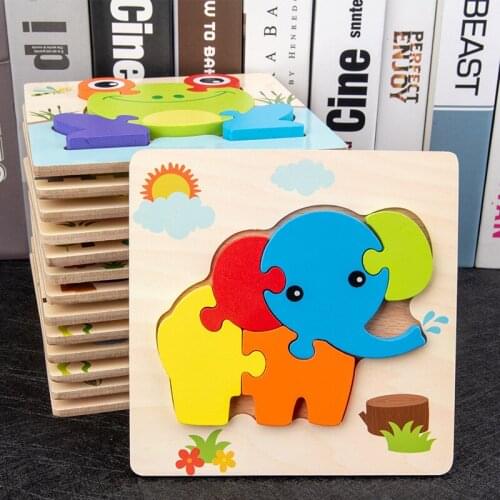 0 12 Months Baby Montessori Education Wooden Toys Animal 3D Puzzles Board Child Game Kid Color Sensory Learning Educational Gift