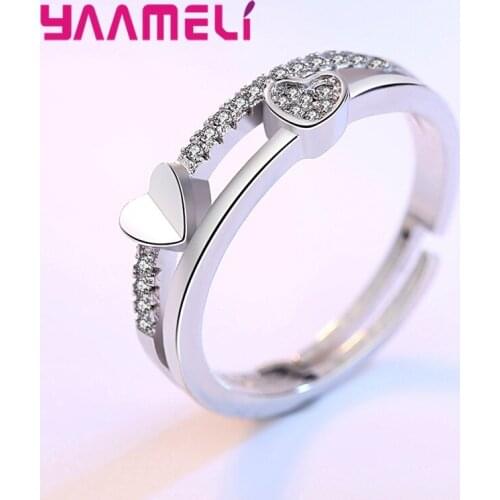 925 Sterling Silver Jewelry for Women Men Rhinestone Crystal Hearts Opening Adjustable Wdding Band Ring Fashion Accessories