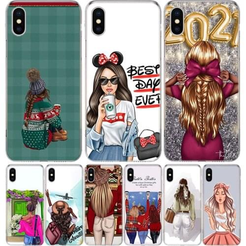 Girl Luxury Winter New Year Coffee Luxury Phone Case for Apple Iphone 11 12 X Xs Pro Max Mini XR 7 8 6 6s Plus 7G 6G 5G 5S 5 SE