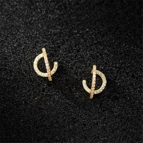 S925 Sterling Silver Row Diamonds Line Earrings For Women Charms Sweet C-shaped Semi-arc Stud Earrings Silver Jewelry Brincos