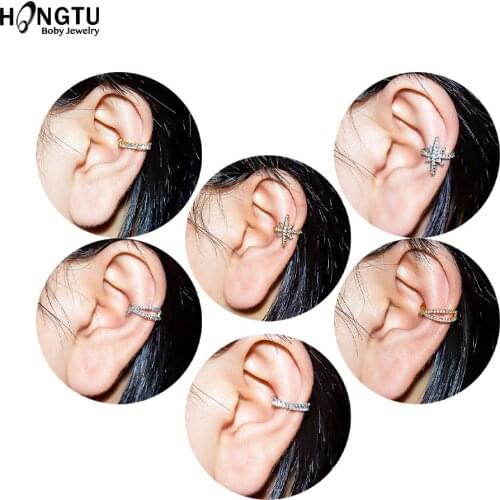 HONGTU 1PC Zircon Non-piercing Ear Cuff Clip On Earrings Gold Silver Color Cartilage earcuff Without Piercing Earrings Jewelry