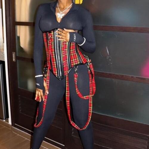 Sisterlinda Cotton Camouflage Sling Plaid Zipping Corset With Strap Women Sleeveless Sexy Tank Top Asymmetry Party Clubwear 2020