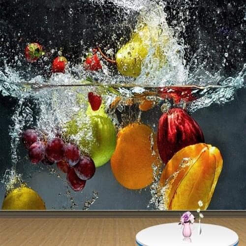 Modern Personality Creative Fruit Falling In Water 3D Mural Wallpaper Dining Room Cafe Backdrop Wall Papers Papel De Parede 3 D