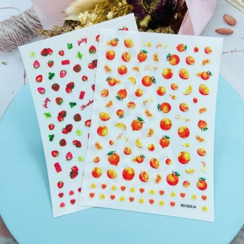 Japanese Style Fashion DIY Nail Stickers Thin Light Traceless Back Glue Adhesive Dry Nail Decals Strawberry Orange Fruits Women