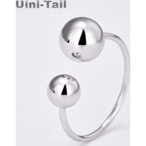 Uini-Tail hot new 925 sterling silver simple sweet smooth size ball ring opening adjustable fashion tide flow jewelry ED286