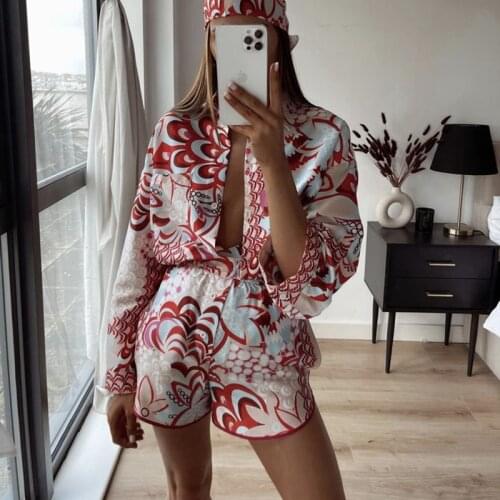 Vintage Floral Pant Set Women Summer Fashion Boho Blouse And Red Wide Leg Pants Beach 2021 Bohimian Two Pieces Chic Pant Suits