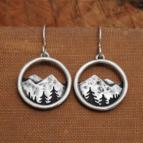 Alpine Dreamer Drop Earring Silver Color Mountain Pines Round Dangle Earrings for Women Wedding Fashion Statement Jewelry Gift
