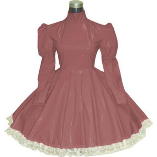 24 Colors PVC Custom-made Maid Cosplay Dress Ladies Vintage High Neck Long Sleeve Vestido Gothic Lolita Party Fancy Dress