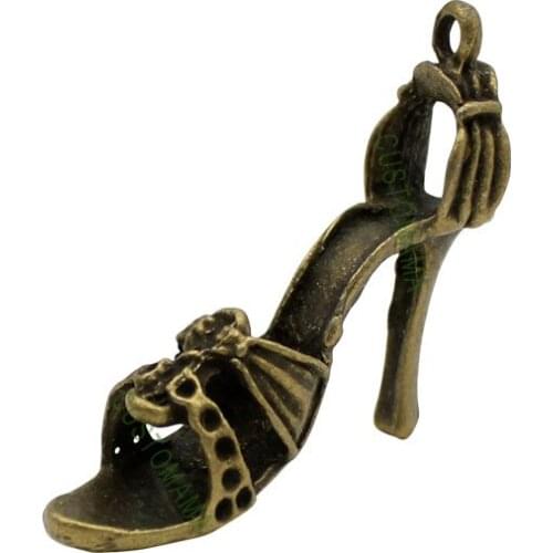 25pcs-High Heel Shoe Charms, Antique Bronze 3D Stilettos charm pendants 33x27mm