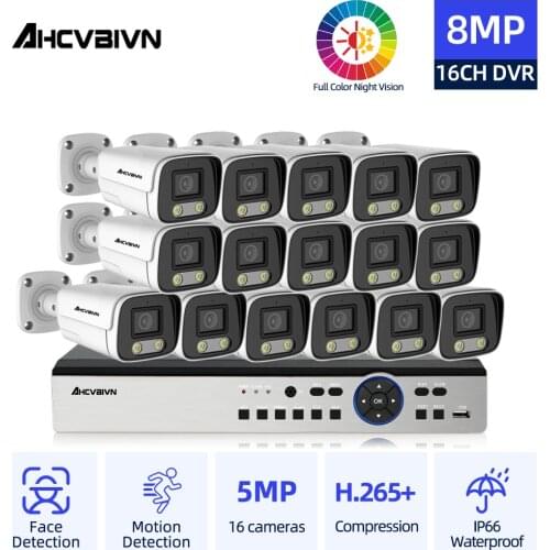 AHCVBIVN 4K AHD DVR 16CH 8CH Security Camera System 5MP HD Camera Waterproof Full Color Night CCTV Video Surveillance Camera Kit