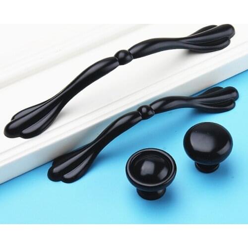Aluminum Alloy Black Cabinet Handles American Style Solid Kitchen Cupboard Pulls Drawer Knobs Furniture Handle Hardware