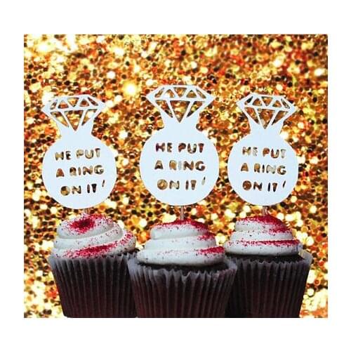 Glitter He put a ring on it wedding cupcake toppers engagement party cake decoration doughnut food picks