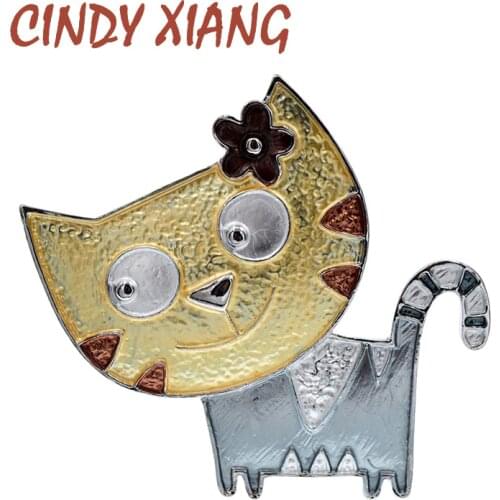 CINDY XIANG Enamel Cat Brooches For Women Kitty Pin Cartoon Animal Design Jewelry 4 Colors Available Kids Accessories Good Gift
