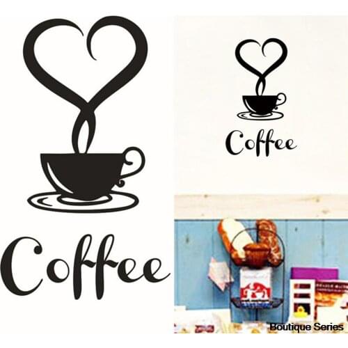 New 1pc Black Coffee Cup Vinyl Wall Sticker Coffee Shop Restaurant Wall Decor Decals Kitchen Decoration