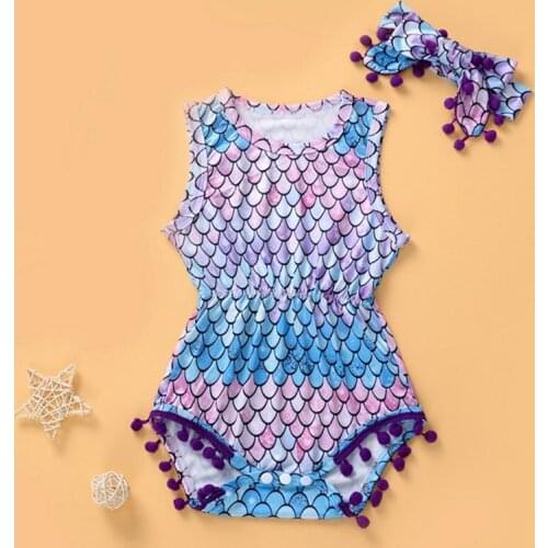 0-2 Years Baby Girl Romper Jumpsuit Newborn Clothing Set Baby Girl Spring and Autumn Mermaid Flower Print Romper