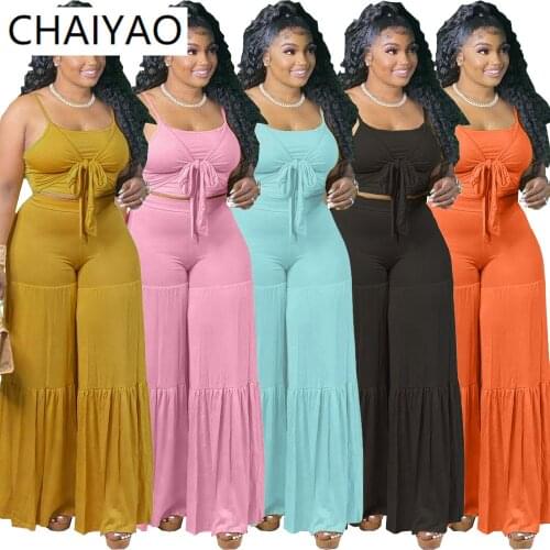 DN8607wholesale Items Summer Plus Size 5XL Womens Halter Crop Tops Loose Long Dress 2 Piece Set Solid Color Womens Maxi Dress