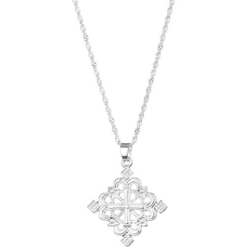 Ethiopian Fashion Cross Pendant Necklaces for Women Eritrea Africa Ethnic Silver Color Crosses Chain Jewelry