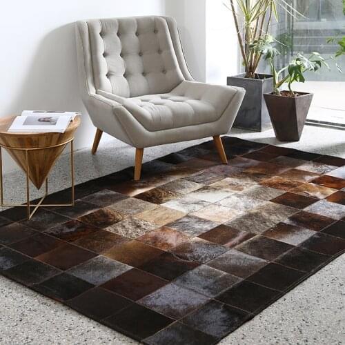 European Geometric Grid Rug Living Room Bedroom Coffee Table Rug S Cowhide Hand Stitching Rug Luxury Large Rug