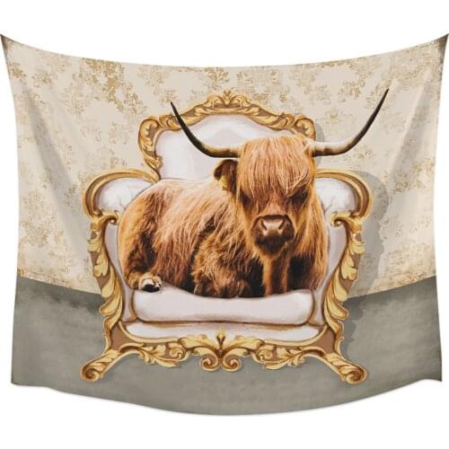Highland Cow Sitting On Sofa Tapestry Wall Hanging Home Wall Decor Bedroom Tapestry Wall Hanging Yoga Mat Picnic Mat