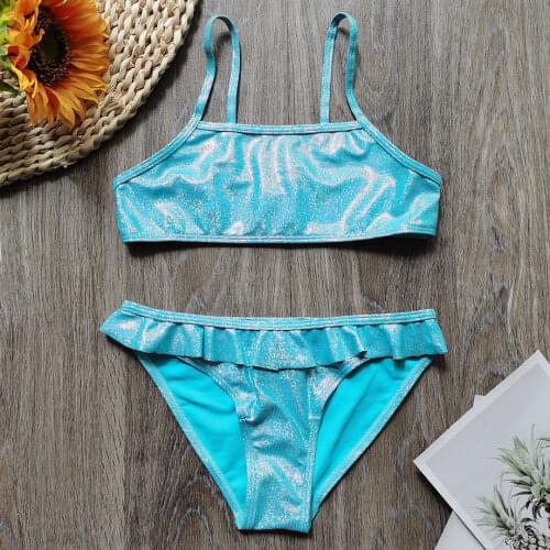 2-12 Years Girl Swimsuit Kids Shining Toddler Girl Bikini Set Ruffle Two Piece Childrens Swimwear Infant Baby Girl Bathing Suit