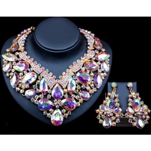 Lan palace wedding necklace fashion jewelry dubai six colors Austrian crystal necklace and earrings for wedding free shipping