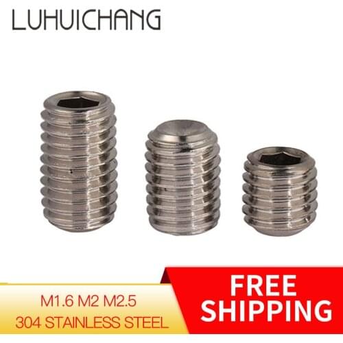 Luchang 50pcs DIN913 M1.6 M2 M2.5 304 Stainless Steel Metric Thread Grub Screws Flat Point Hexagon Socket Set Screws Headless
