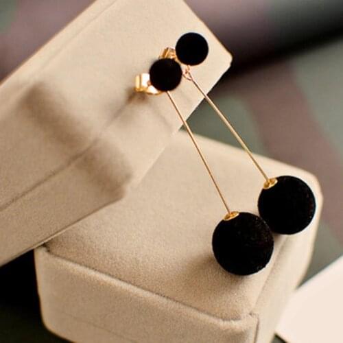 Fashion Gray Blue Plush Ball Earrings for Women Korea Personality Round Long Tassel Earrings Statement Jewelry Women Gifts