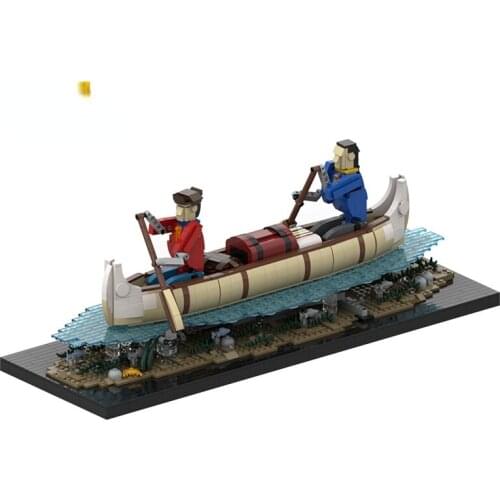 MOC Automata Boatman Rowing Canoe Building Blocks Set Motor Fishing Boat Ship Bricks Model Toys For Children Kids Birthday Gifts