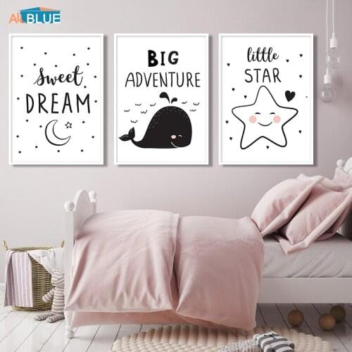 Lovely Moon Star Whale Poster Nordic Style Nursery Wall Art Canvas Painting Baby Posters And Prints Wall Pictures For Kids Room
