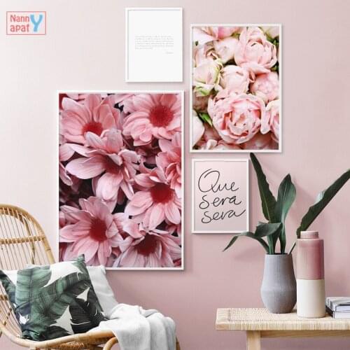 Pink Fresh Gerbera Tulip Rose Quotes Wall Pictures For Living Room Wall Art Canvas Painting Nordic Posters And Prints Home Decor