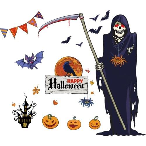New Halloween Wall Sticker Ghost Bat Pumpkin Sign Window Wall Door Decal Stickers Halloween Party Decoration Haunted House Props
