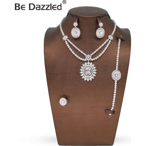 Bedazzled Latest Women high quality necklace wedding jewelry Zirconia Green Stone Double Chain For Weeding Party
