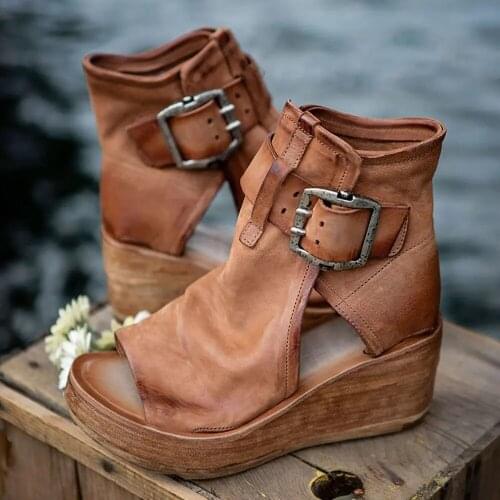 Roman Shoes Womens Summer High Heel Fashion Womens Shoes 2021 Womens High Top Wedge Heel Cold Boots Platform Fish Mouthed San
