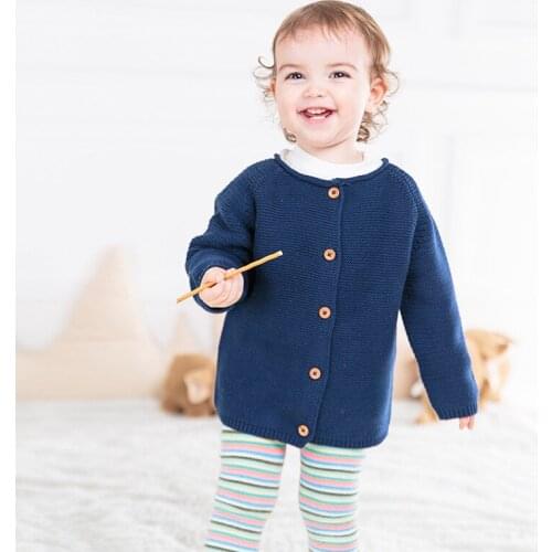 European Style Little Girls Solid Casual Sweater Children Cardigan Coat Baby Kids Pure Cotton Long Sleeve Knitwear Clothes B308