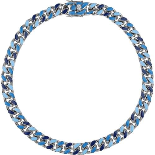 2020 New Blue Stitching Quenching Cuban Chain Male And Female Same Hip-Hop Trend Clavicle Necklace Ins