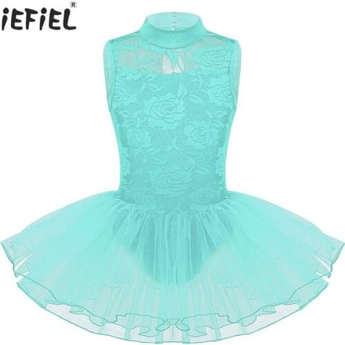 Toddler Sleeveless Mock Neck Floral Lace Ballet Dress Dance Costume Ballerina Dancewear Gymnastics Leotards for Girls Tutu Dress