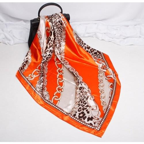 FXAASS Bandana Women Hijab Square Scarf Fashion Ladies Retro Luxury Silk Scarf Shawls Leopard Chain 90*90cm Large Cape Headscarf