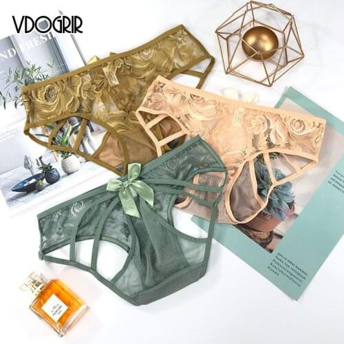 VDOGRIR Sexy Womens Lace Panties Underwear Woman Hollow Out Briefs With Belt Low Waist Lady Lingerie Comfortable Underpants