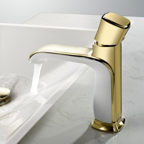 Modern White Gold /chrome /black new square Design lavatory Vessel Sink Short Faucet mixer tap deck mount Single hole New