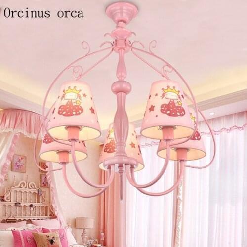 Pink Princess chandelier children room Girl Bedroom creative cartoon eye protection LED Chandelier free shipping