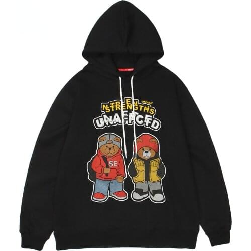 Hoodie Men Cartoon Fashion Bear Print Hooded Sweatshirts Couple Casual Cozy High Street Loose Hip Hop Streetwear Autumn