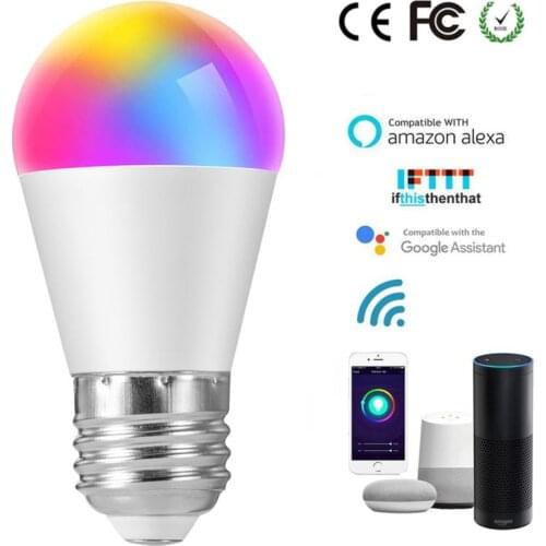 E27/B22/E14 LED Smart Lamp WiFi Smart Light Bulb Voice Control RGB Multi-tone Light Energy Saving Compatible With Google Home