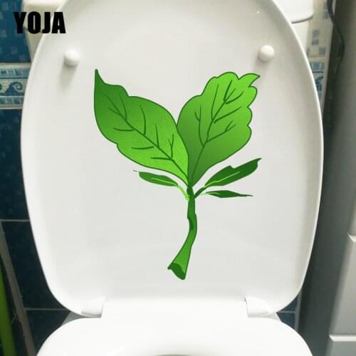 YOJA 16.3X20.4CM Green Tea Tree Leaves WC Toilet Sticker Home Room Wall Decor Decal T1-1174