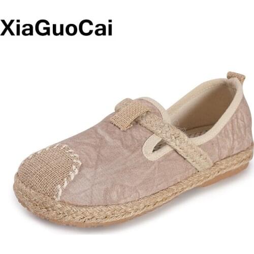 Spring Autumn Women Shoes Loafers Comfortable Flax Flat Cloth Ladies Shoes Outdoor National Style Slip-On Female Footwear