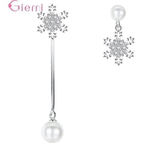 New Trendy 925 Sterling Silver Snowflake Asymmetry Earrings for Women Girl Personality Dangle Earring Jewelry Gift Oorbellen