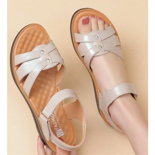 2021 Women Real Leather Wedge Sandals Shoes Buckle Platform Low Heels Mother Shoes Open Toe Gladiator Ladies Footwear Size 35-43