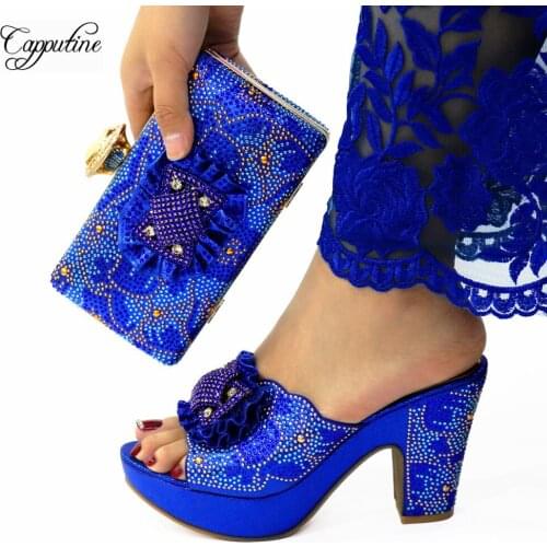 Italian Summer Royal Blue Woman Shoes With Purse Bag Set Ladies Pumps And Handbag Sandals Zapatos De Mujer CR193 Height 10CM