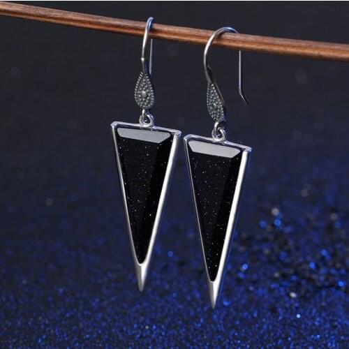 JIASHUNTAI 100% 925 Sterling Silver Earring For Women Vintage Natural Black Stones Earrings female Thai Silver Jewelry